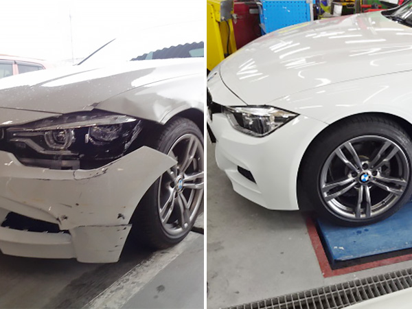 BMW3シリーズ、左フロント部事故の修理